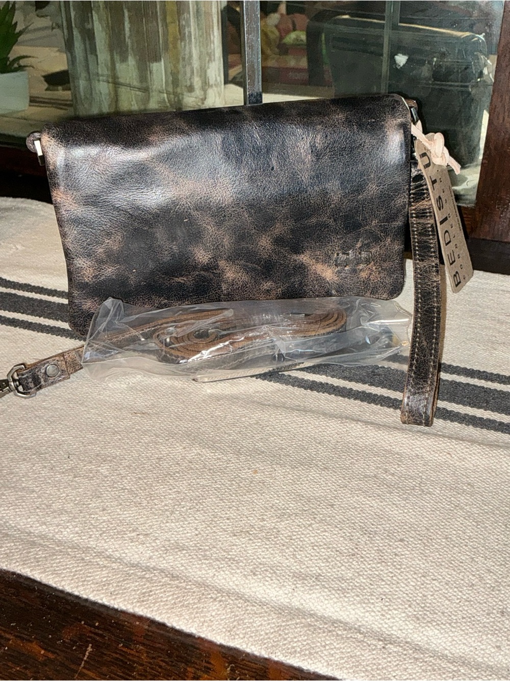 NWT Bed Stu Leather Cadence Wallet Wristlet Crossbody Bag Black Lux MSRP $179
